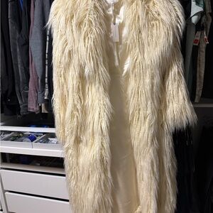 Elegant Cream Faux Fur Coat